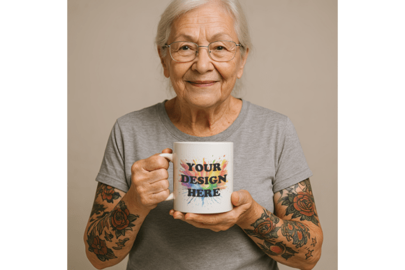 Download White Mug Mockup – Grandma with Tattoos - Mug mockup Collection
