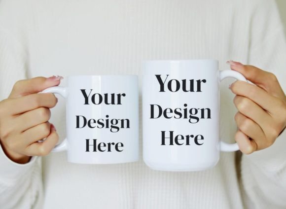 Download Two Size Girl Holding Coffee Mug Mockup - Mug mockup Collection